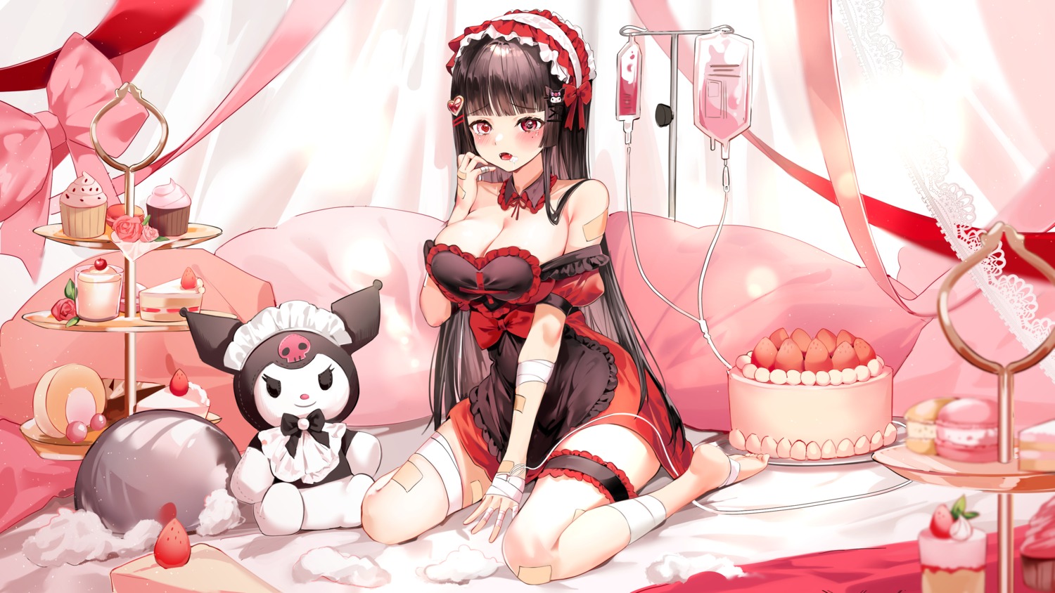 bandages bandaid cleavage garter gothic_lolita lillly lingerie lolita_fashion no_bra wallpaper