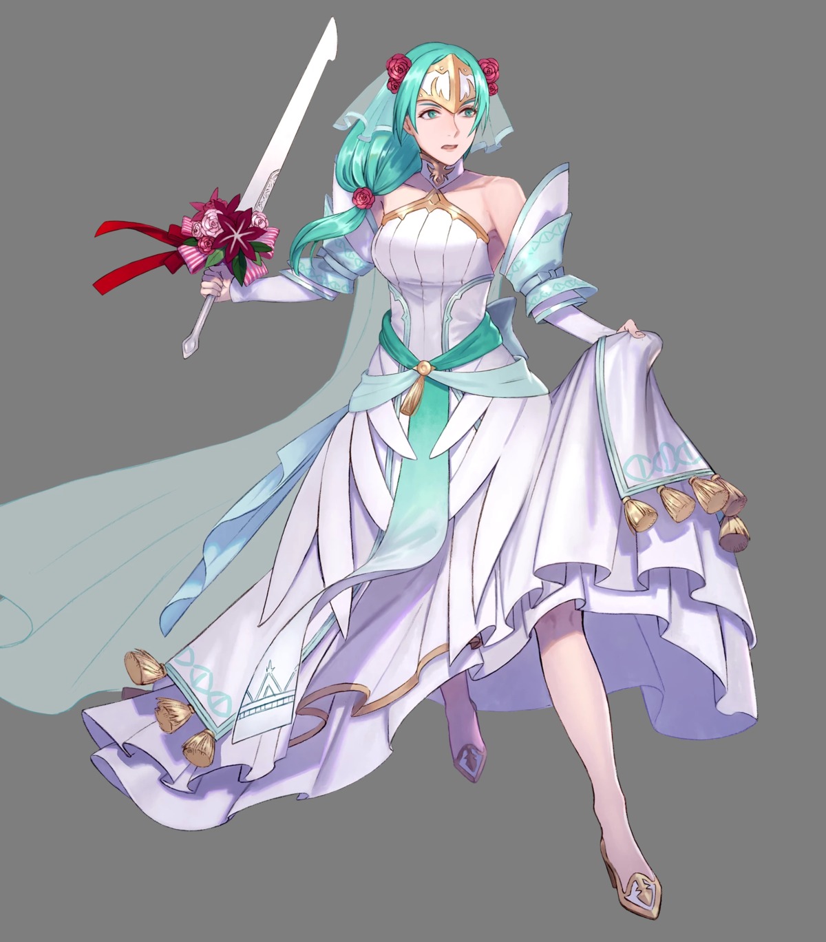 dress fire_emblem fire_emblem:_souen_no_kiseki fire_emblem_heroes heels nintendo pikomaro sigrun sword transparent_png wedding_dress