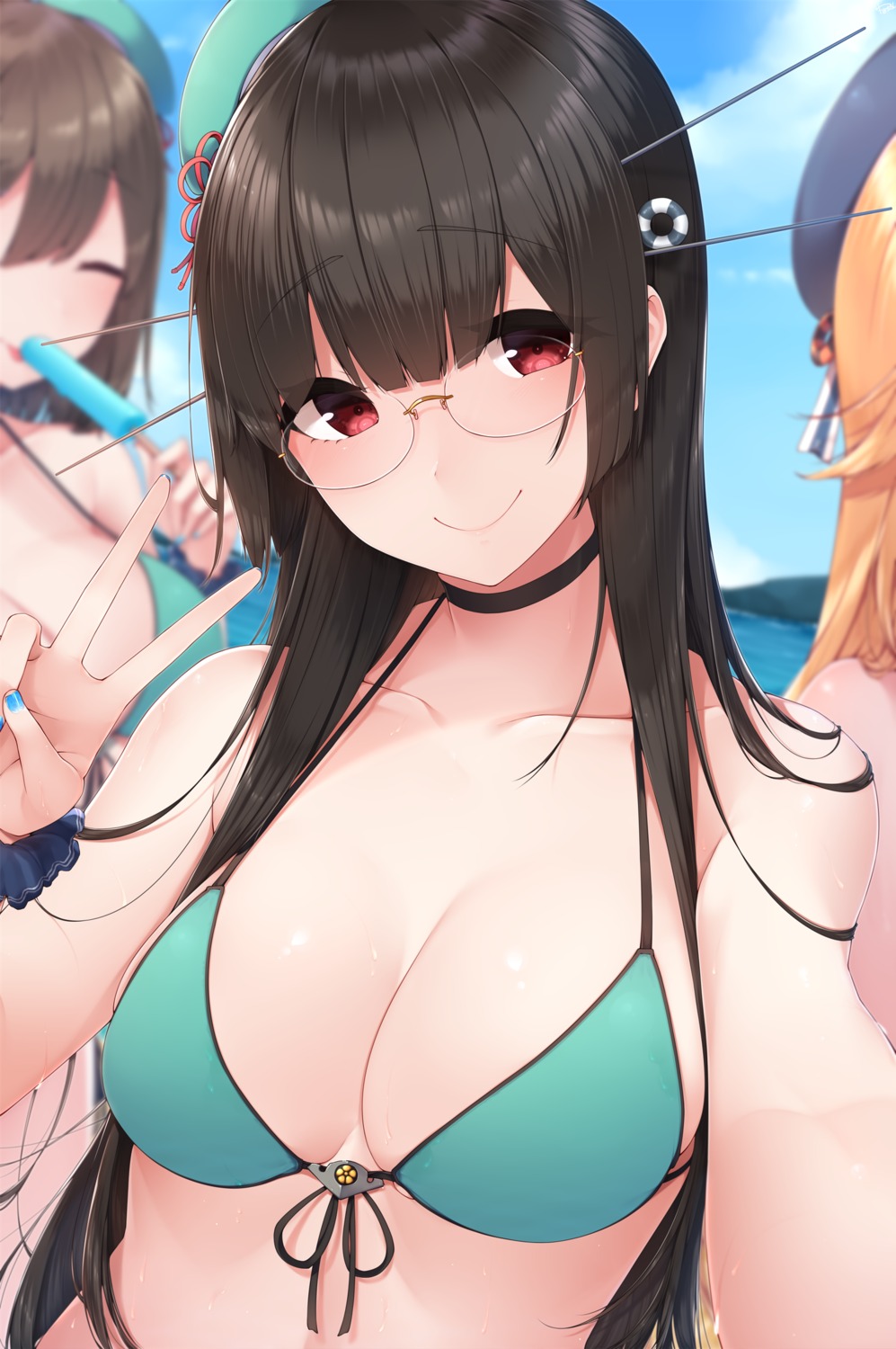 bikini choukai_(kancolle) cleavage kantai_collection maya_(kancolle) megane swimsuits yukichi_(sukiyaki39)