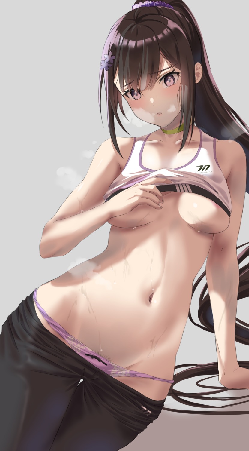 areola blue_archive bra gym_uniform kuu_(user_gngs5284) otohana_sumire pantsu panty_pull pubic_hair undressing wet