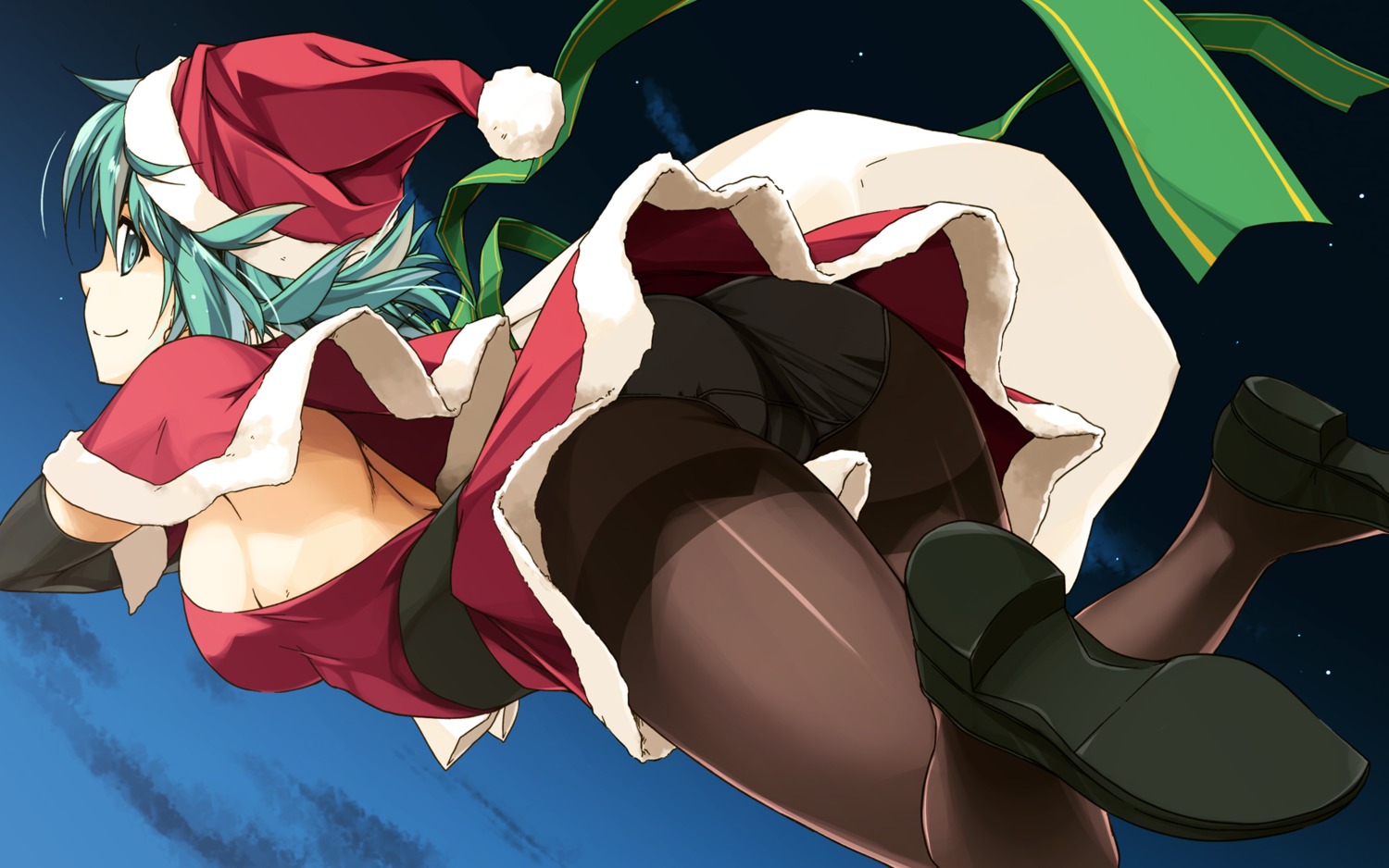 ass christmas dress heels no_bra pantsu pantyhose shikei