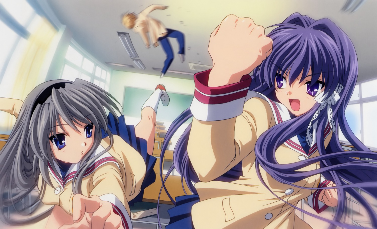 clannad fujibayashi_kyou ikeda_kazumi sakagami_tomoyo seifuku sunohara_youhei