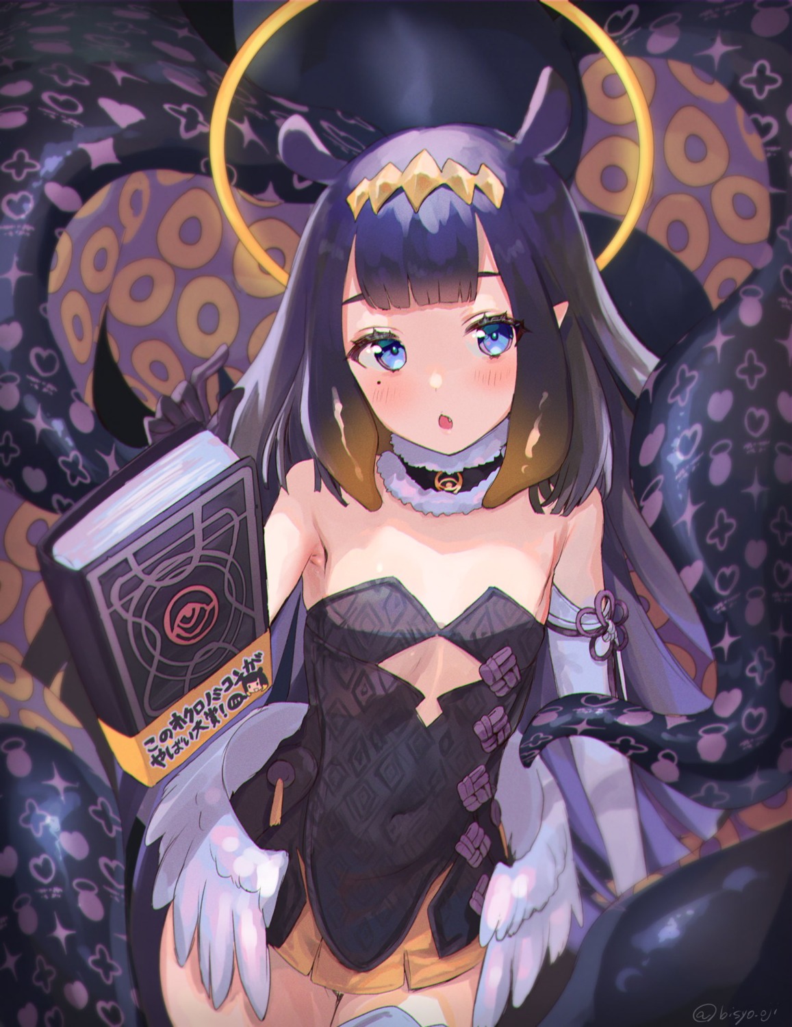 angel bishooji dress hololive hololive_english loli ninomae_ina'nis no_bra pointy_ears tentacles thighhighs wings