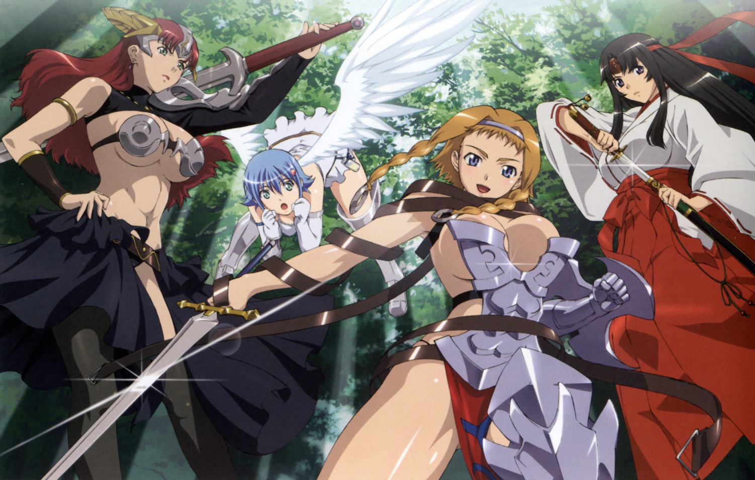 angel armor claudette cleavage leina miko miyazawa_tsutomu nanael queen's_blade screening sword tomoe underboob wings