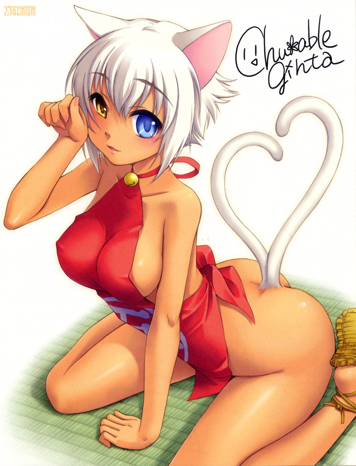 animal_ears areola bleed_through chuablesoft erect_nipples ginta heterochromia koibumi_romantica naked_apron nekomimi tail wagahai watermark