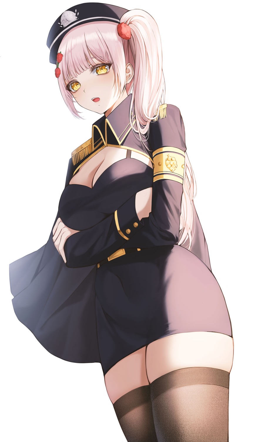 ame_816 cleavage thighhighs uniform