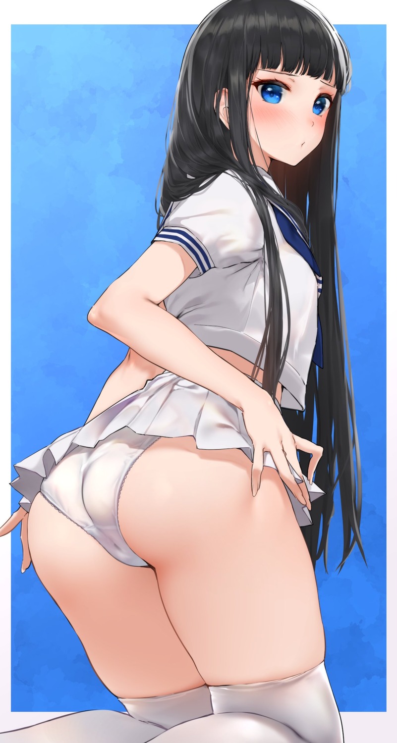 ass hechi_(hechi322) pantsu seifuku skirt_lift thighhighs thong