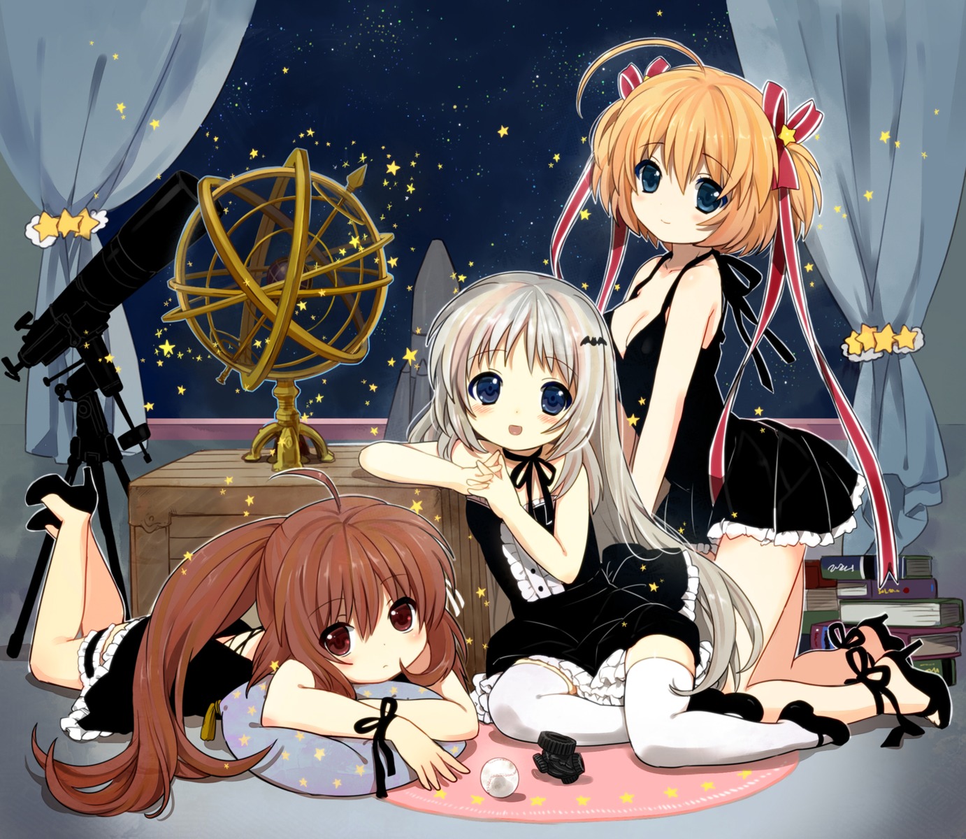 cleavage dress garter jamijami kamikita_komari little_busters! natsume_rin noumi_kudryavka thighhighs