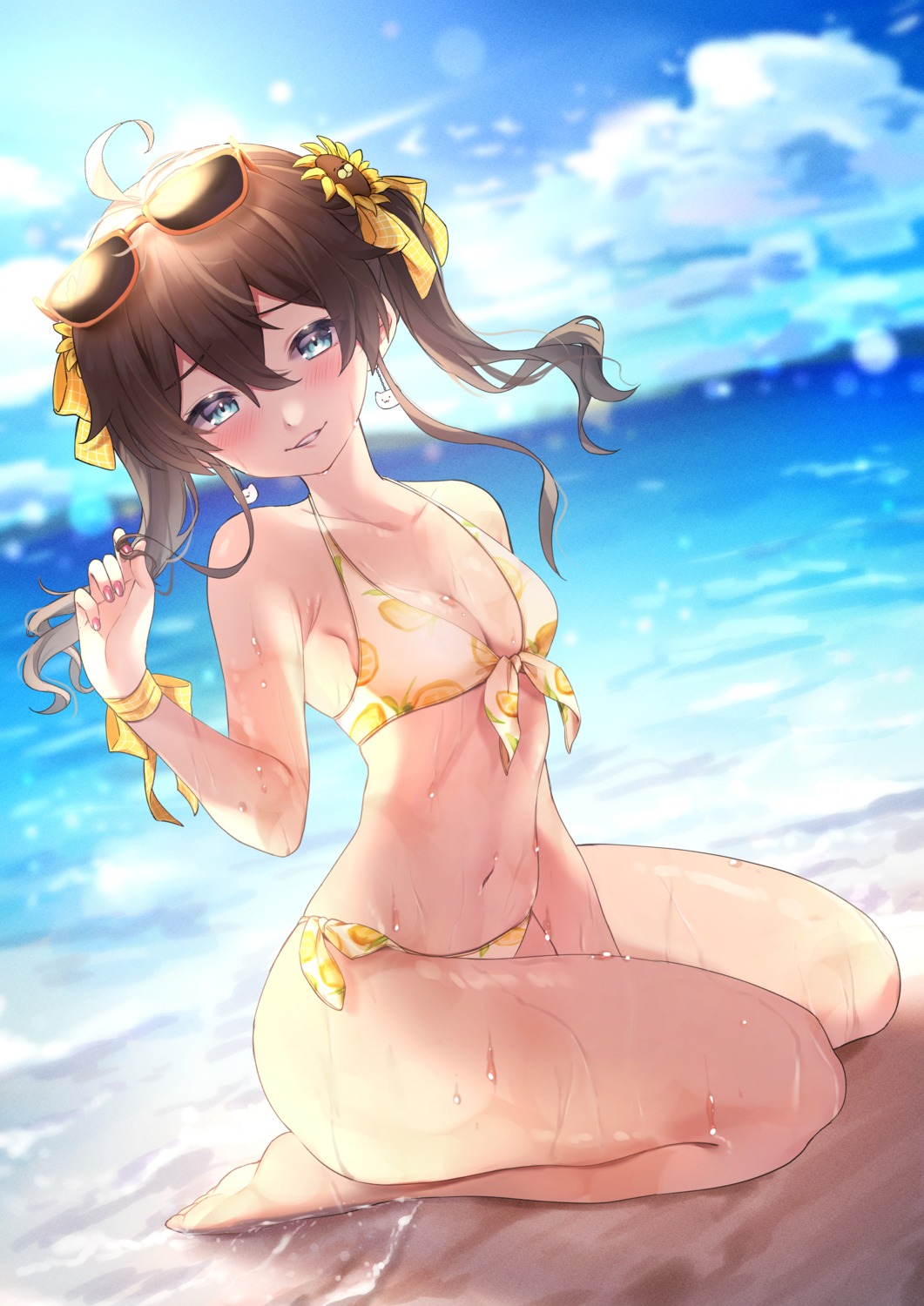 bikini cleavage harui_(hr_x9_) hololive megane natsuiro_matsuri swimsuits wet