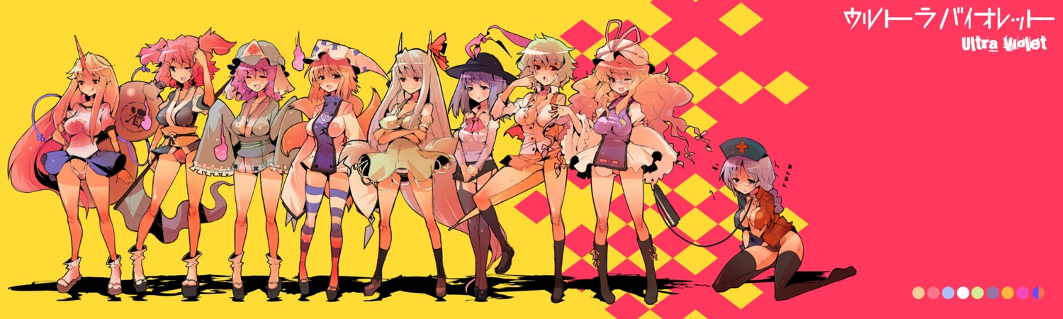 ex_keine hiruma_andon horns hoshiguma_yuugi kamishirasawa_keine kazami_yuuka ke1rou nagae_iku onozuka_komachi pantsu saigyouji_yuyuko tail thighhighs touhou yagokoro_eirin yakumo_ran yakumo_yukari