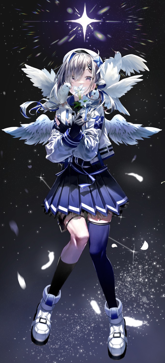 amane_kanata fudepenbrushpen garter hololive thighhighs wings