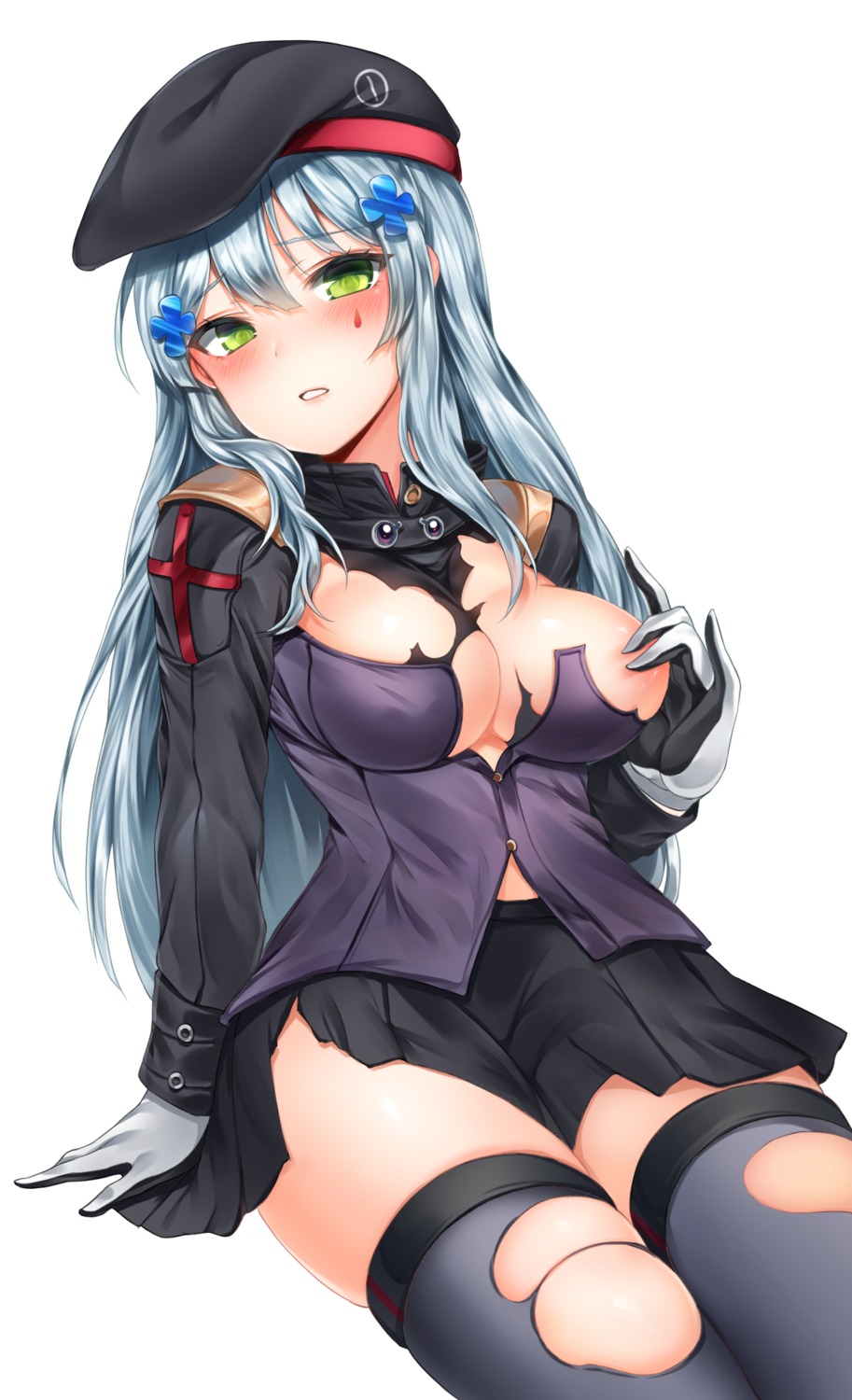 areola breast_grab breasts girls_frontline hk416_(girls_frontline) no_bra thighhighs torn_clothes zerocat