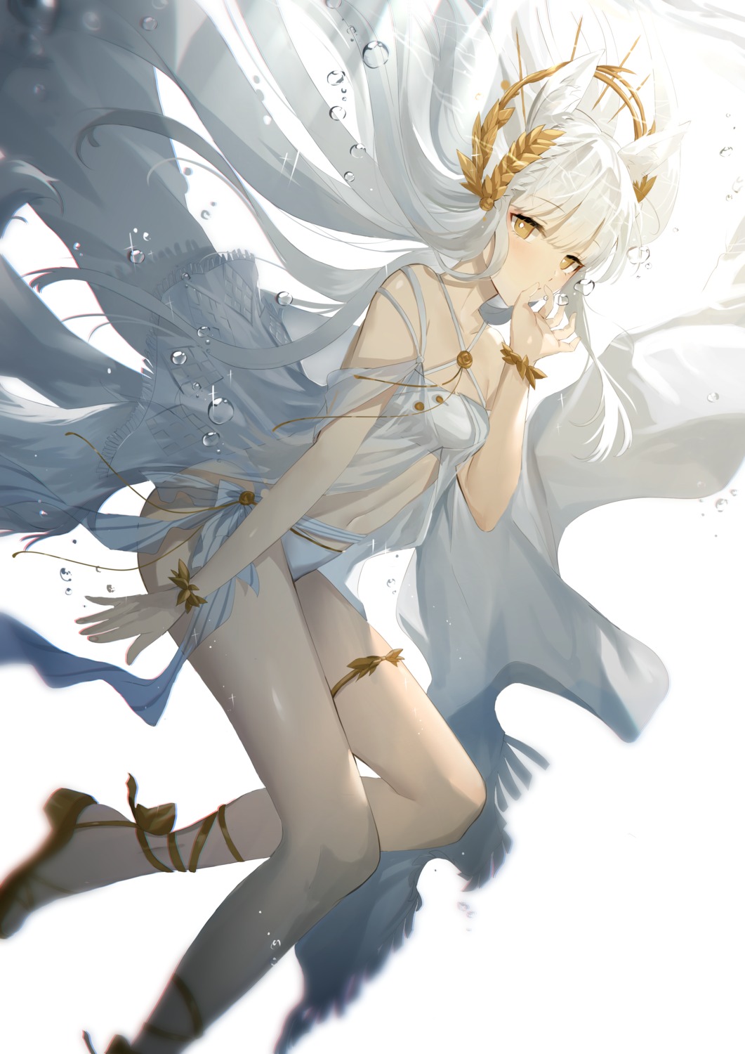 animal_ears arknights dress garter heels meng_ziya pantsu platinum_(arknights) see_through