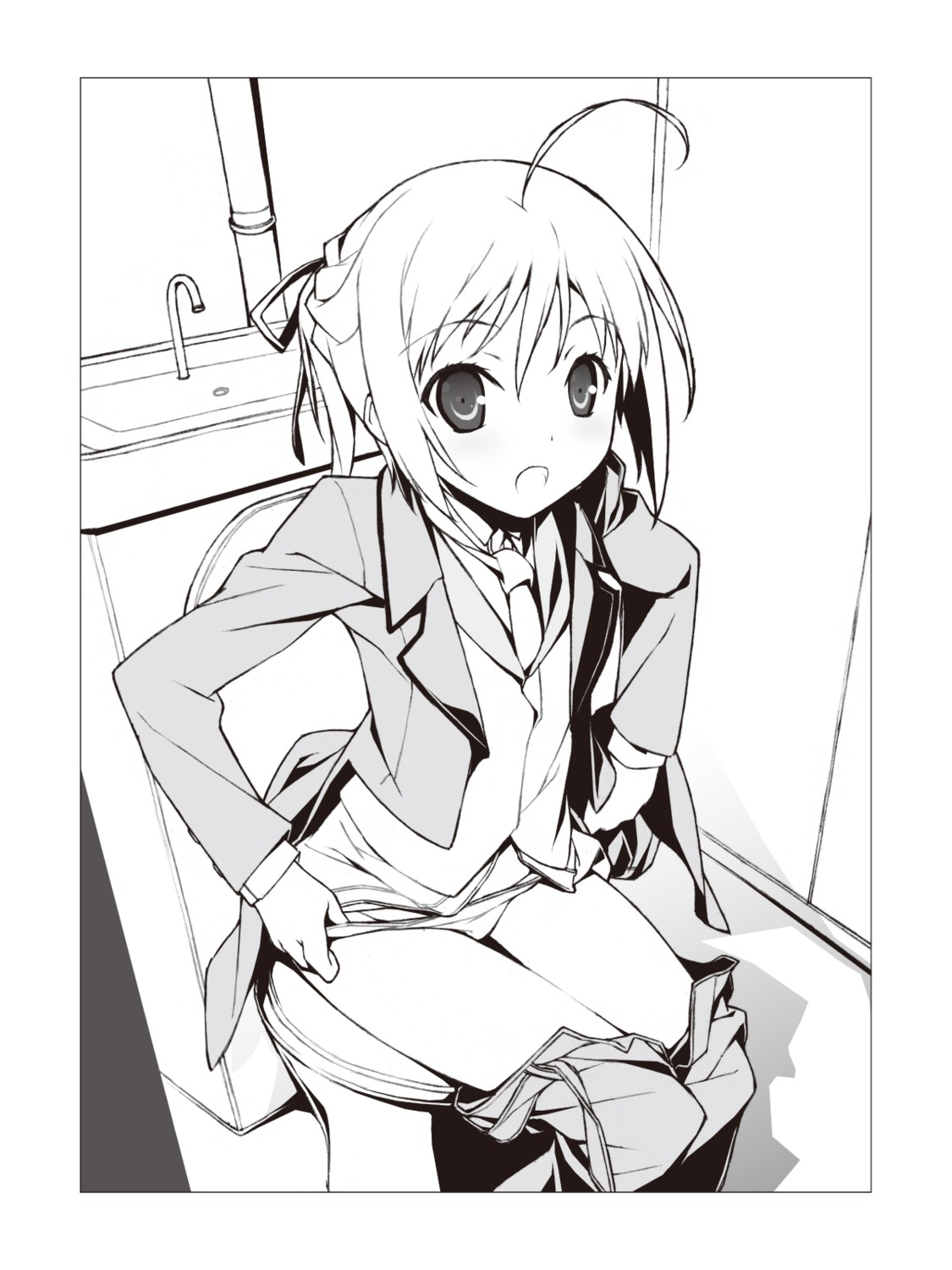 crossdress kikuchi_seiji konoe_subaru mayo_chiki! monochrome pantsu panty_pull undressing