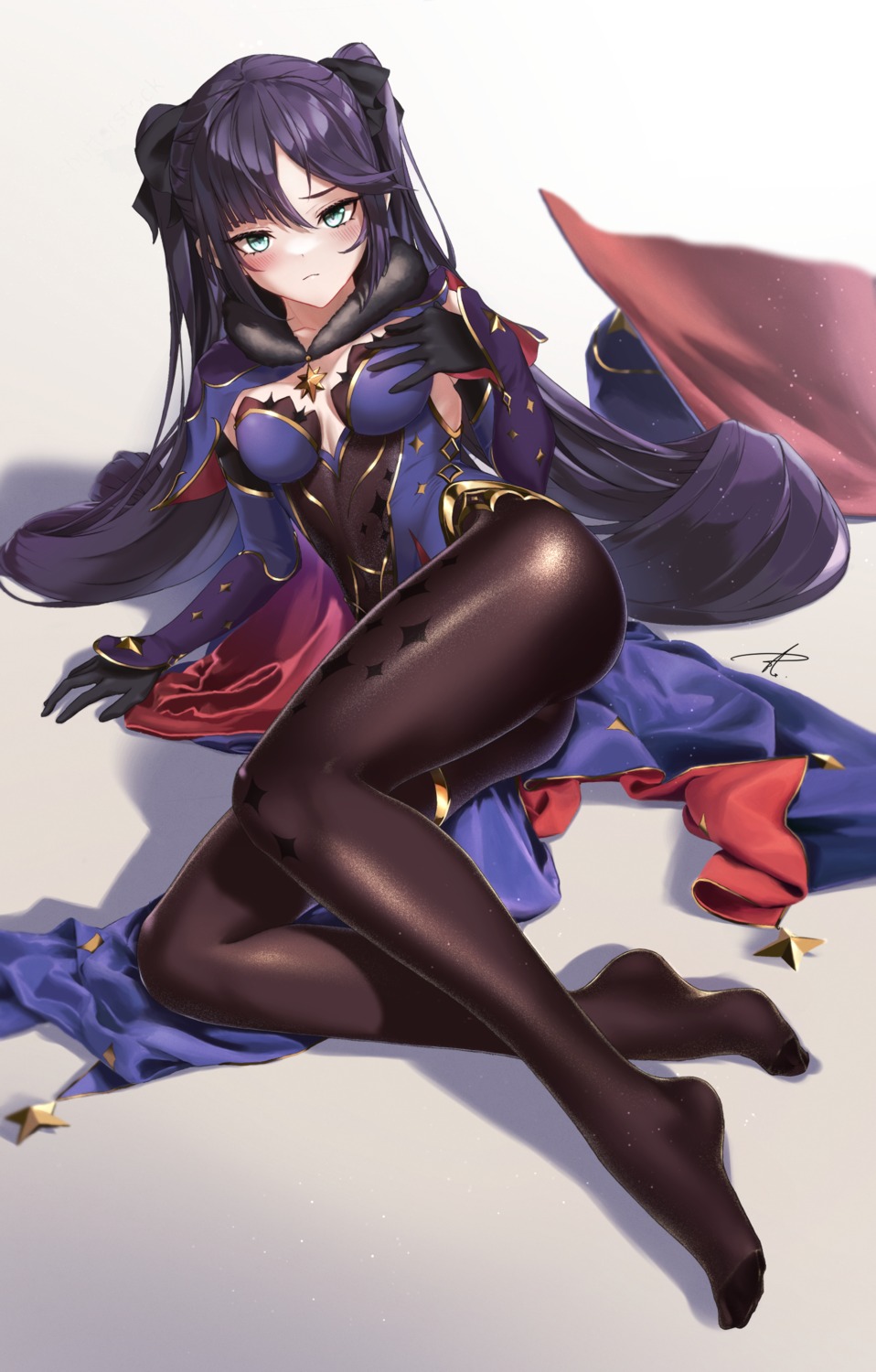 breast_hold feet genshin_impact leotard mona_megistus no_bra pantyhose yabacha