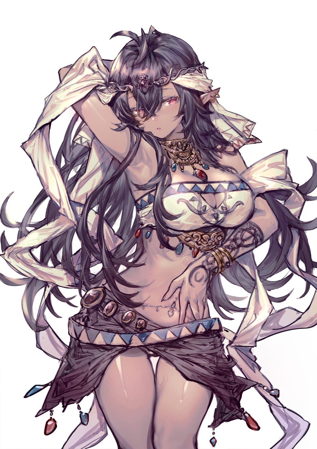 bikini_armor cleavage leon_v pointy_ears tattoo