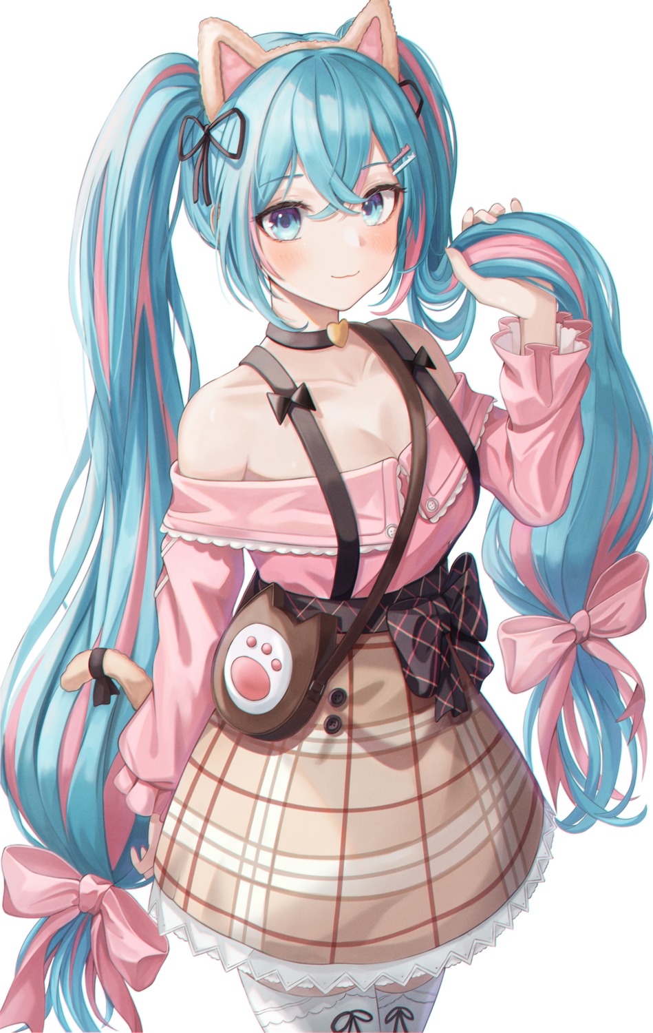 animal_ears funii hatsune_miku nekomimi no_bra tail thighhighs vocaloid