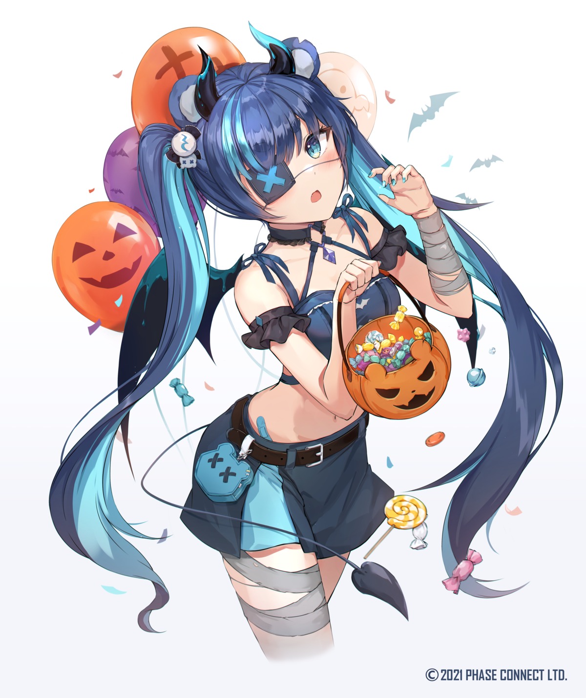 bandages eyepatch halloween horns luzzi_(milllim) tail wings