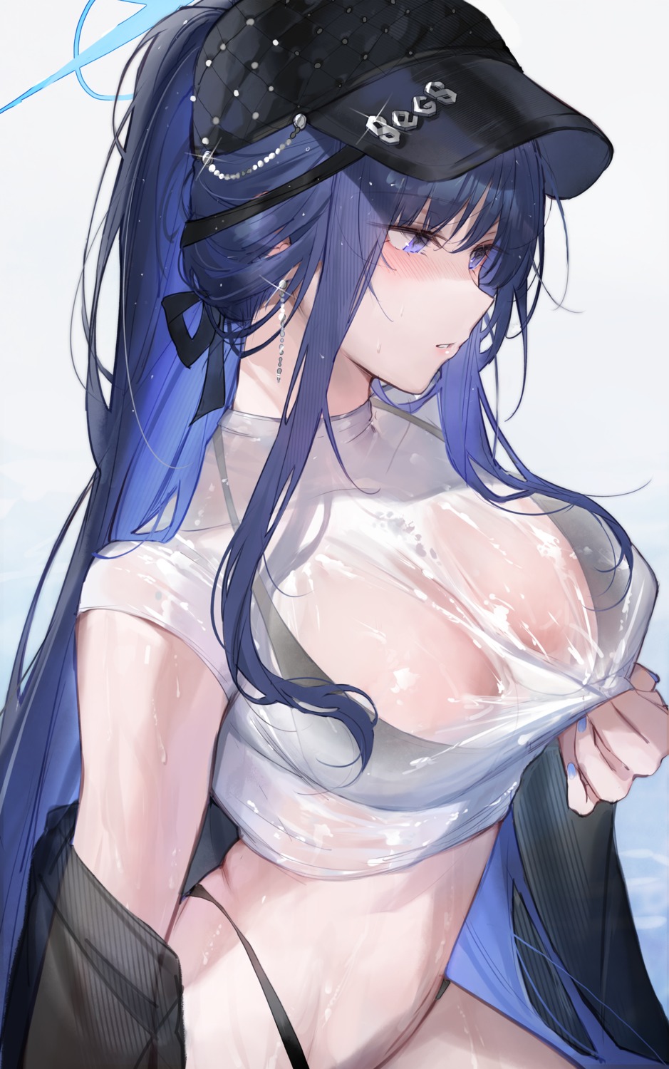 bikini blue_archive erect_nipples halo joumae_saori qiandaiyiyu see_through swimsuits wet wet_clothes