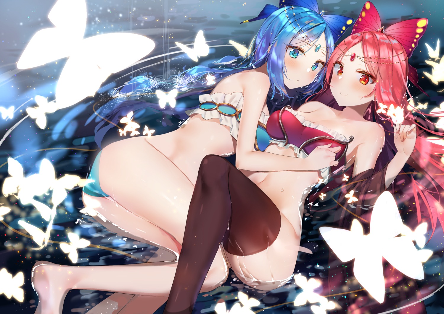 ass bikini cleavage houchi_shoujo kurutsu swimsuits thighhighs wet