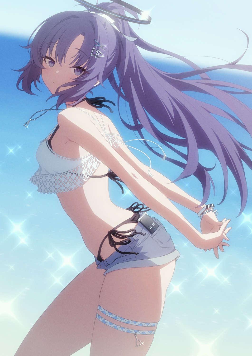 amochin bikini blue_archive fishnets garter halo hayase_yuuka swimsuits