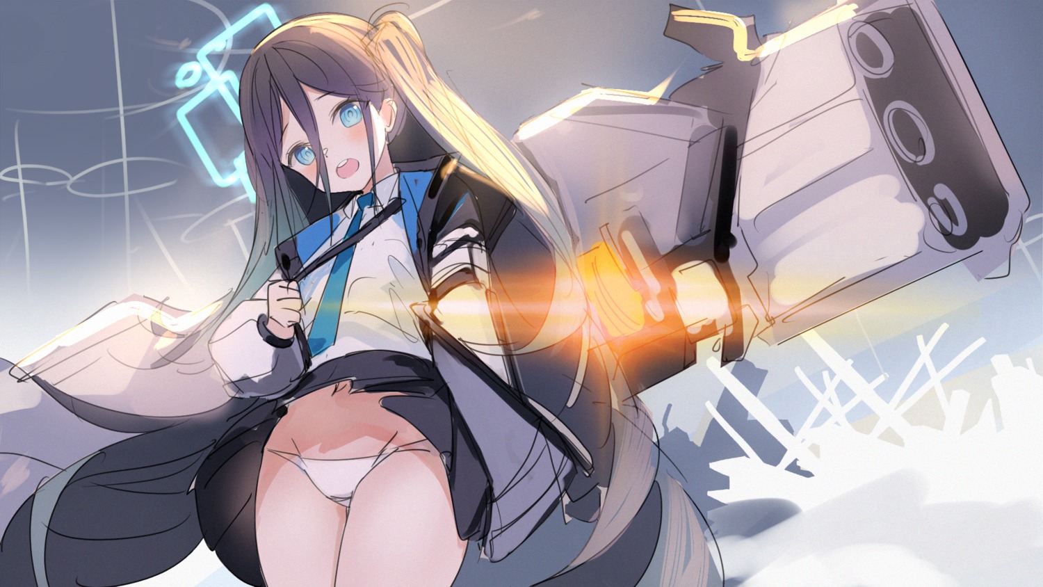 blue_archive halo janyhero pantsu seifuku sketch skirt_lift tendou_arisu wallpaper weapon