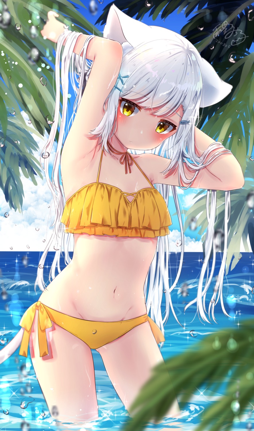 animal_ears bikini michiru_donut nekomimi swimsuits tail wet