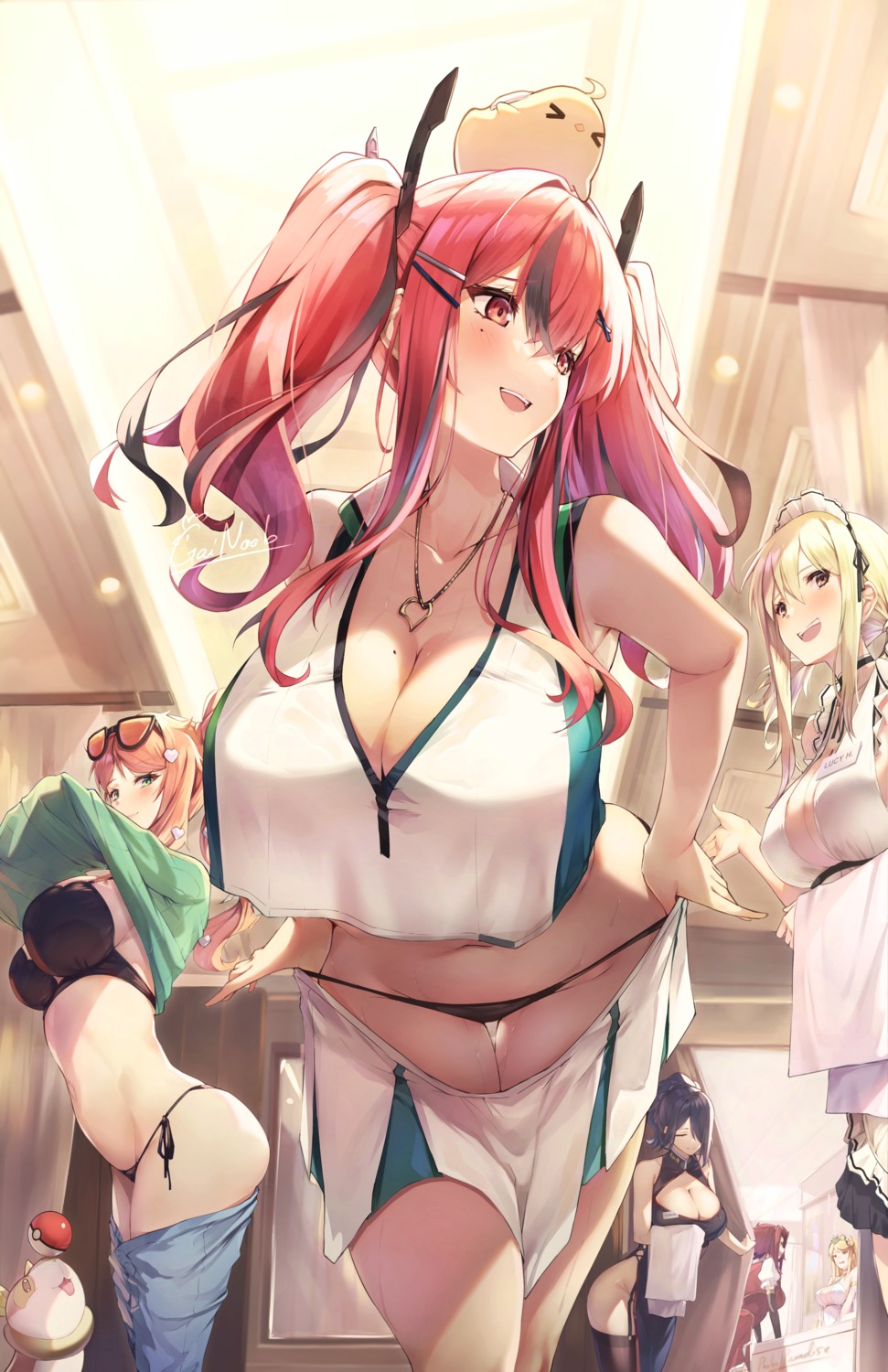 azuma_fubuki azur_lane bra bremerton_(azur_lane) chinadress crossover fairy_tail gainoob hikari_(xenoblade_2) izayoi_aki lucy_heartfilia maid manjuu_(azur_lane) mato_seihei_no_slave megane no_bra pantsu pokemon pokemon_swsh shirt_lift sonia_(pokemon) stockings string_panties thighhighs undressing waitress xenoblade_(series) xenoblade_2 yamper yugioh