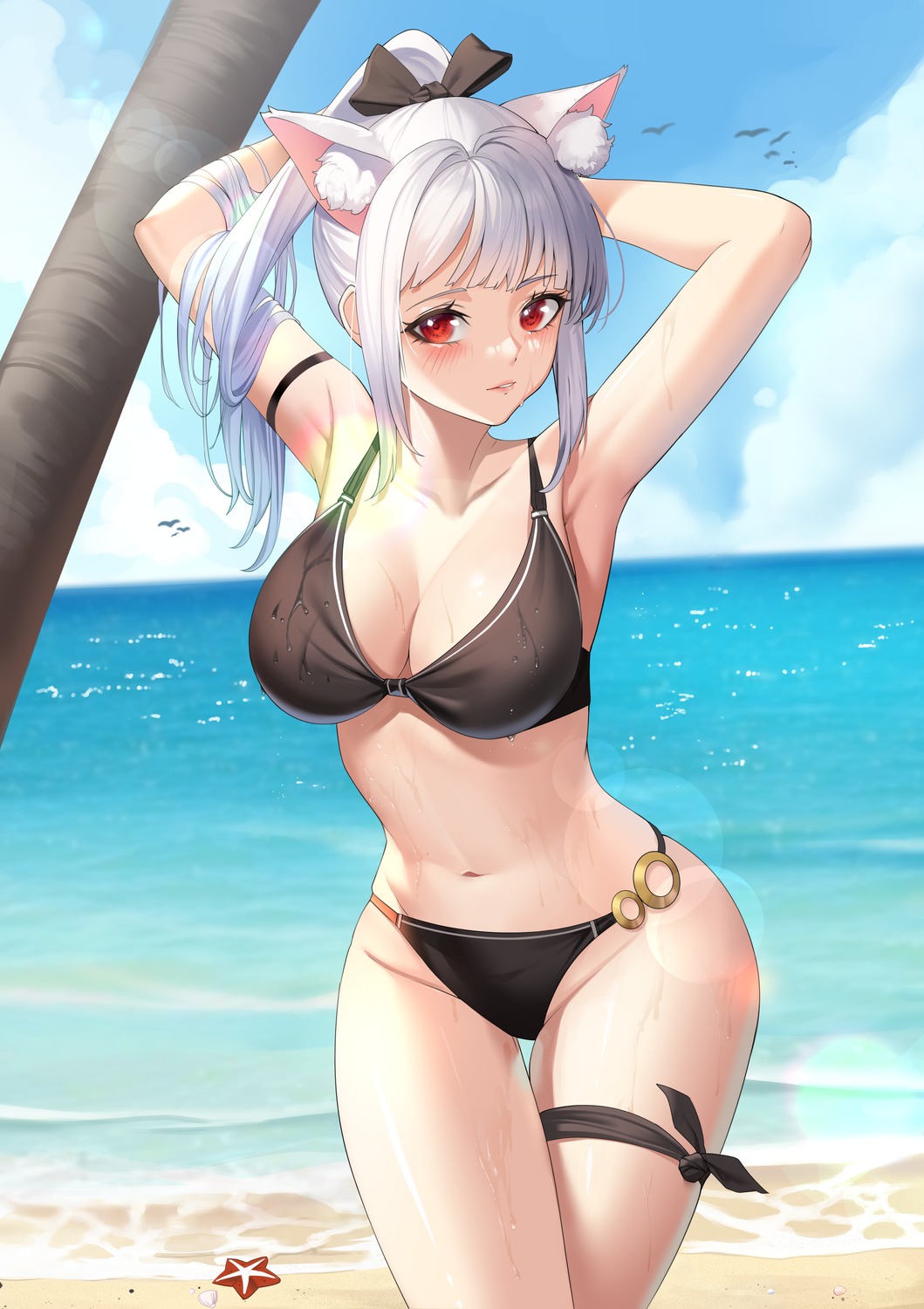 animal_ears bikini cleavage garter siha swimsuits wet