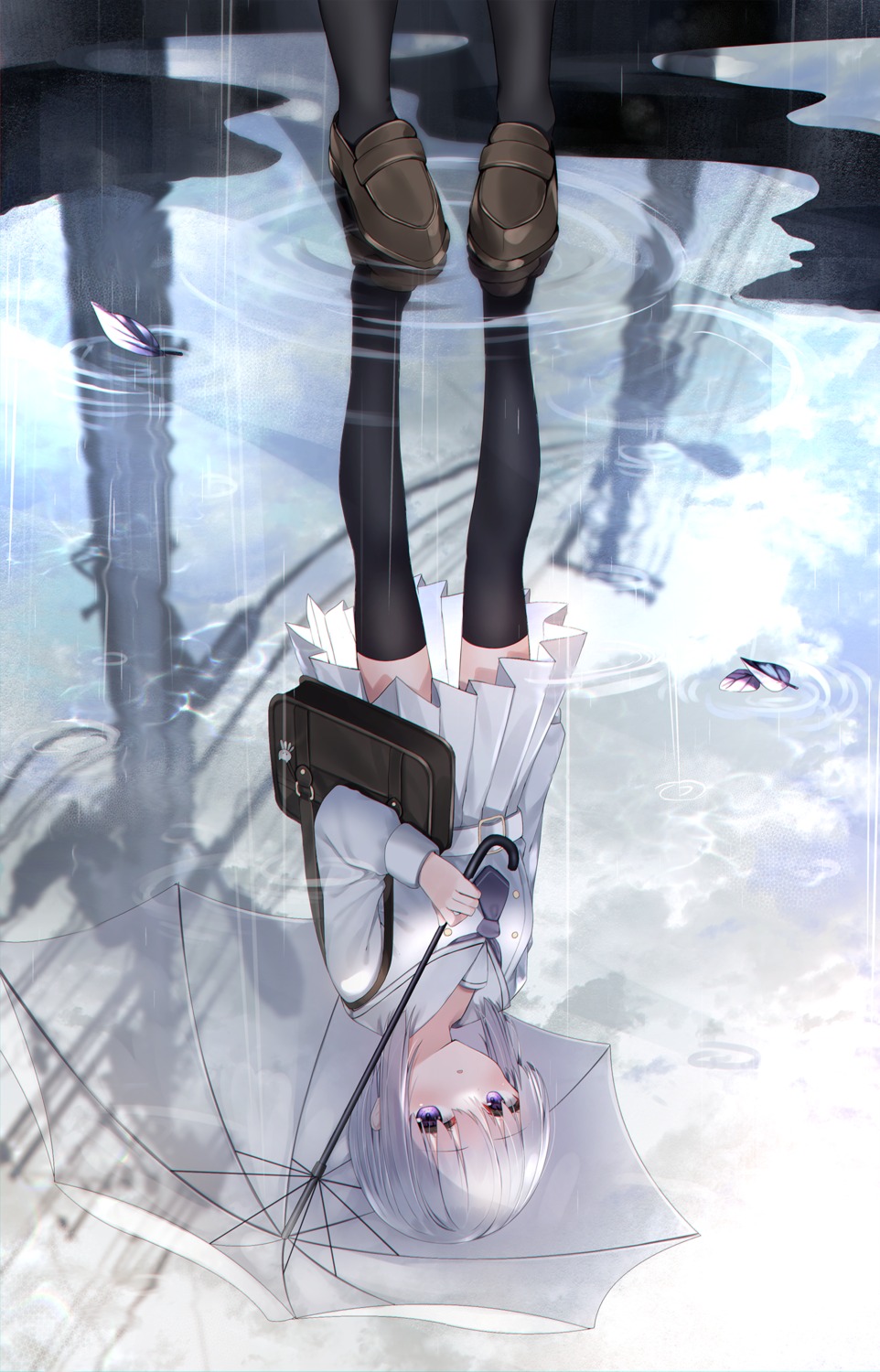 neku_(neku_draw) seifuku thighhighs umbrella