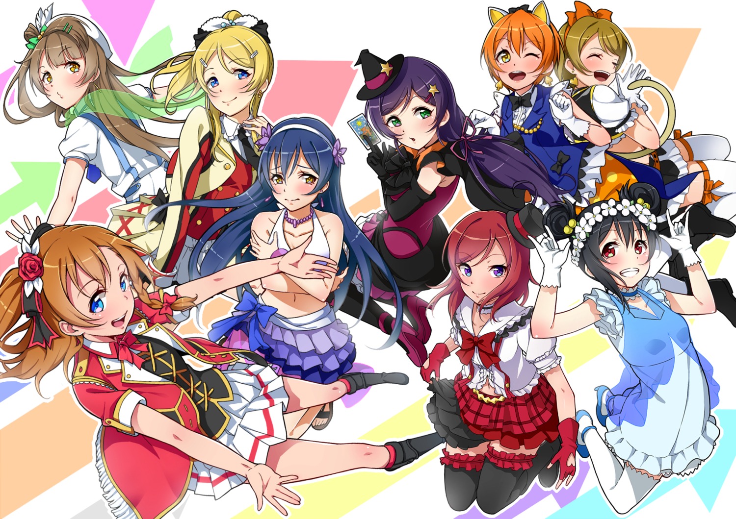 animal_ears ayase_eli breast_hold dress heels hoshizora_rin keita_(kta0) koizumi_hanayo kousaka_honoka love_live! minami_kotori nishikino_maki sonoda_umi tail thighhighs toujou_nozomi yazawa_nico