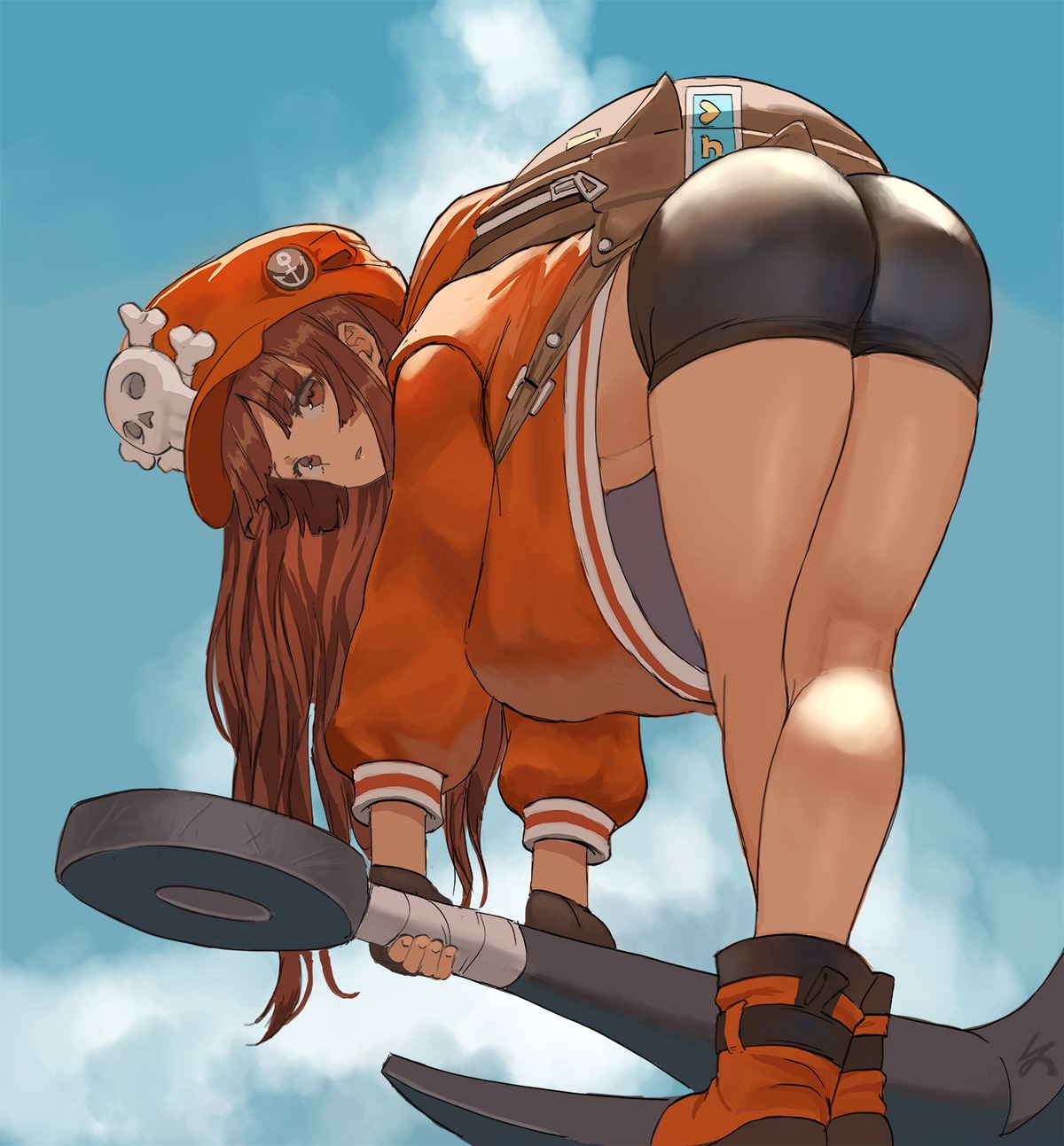 ass bike_shorts guilty_gear guilty_gear_strive may_(guilty_gear) weapon zefrableu