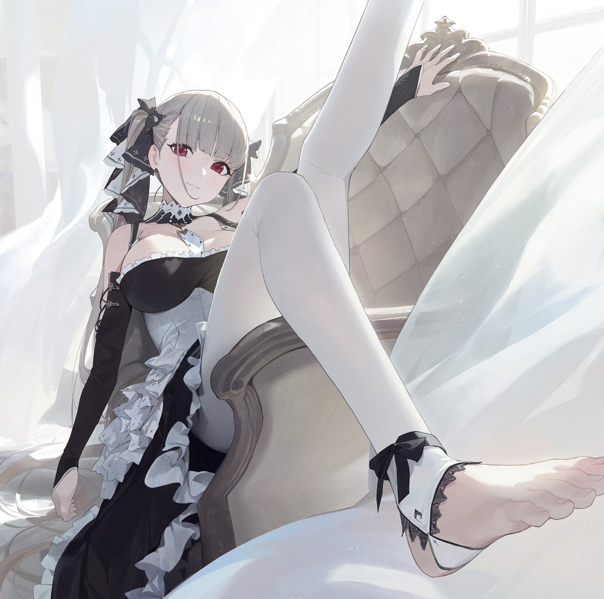 azur_lane feet formidable_(azur_lane) gothic_lolita lolita_fashion mossi no_bra pantyhose skirt_lift