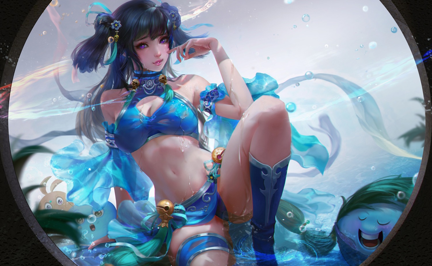 asian_clothes cleavage garter pantsu see_through shui_nu skirt_lift wendao wet wet_clothes zhe_zhe_ya