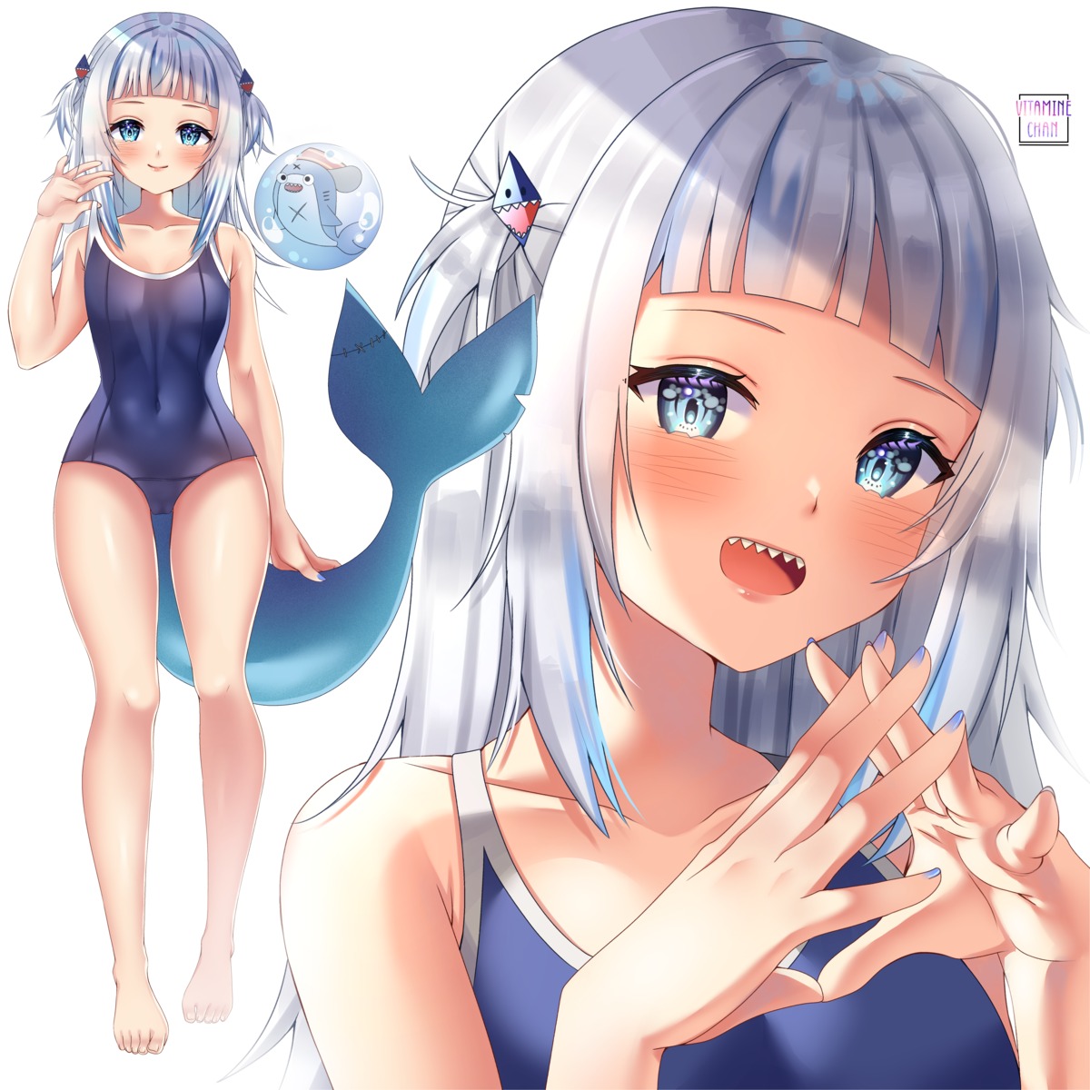 cameltoe gawr_gura hololive hololive_english school_swimsuit swimsuits tail vitaminechan