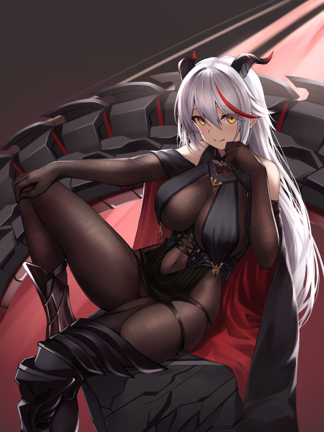 aegir_(azur_lane) armor azur_lane bodysuit horns ributsu stockings thighhighs