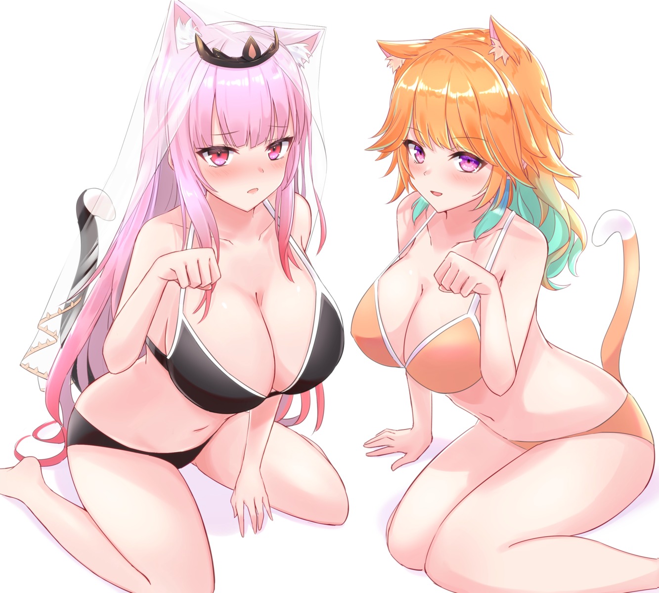 animal_ears bikini cleavage heckler_kai hololive hololive_english mori_calliope nekomimi swimsuits tail takanashi_kiara