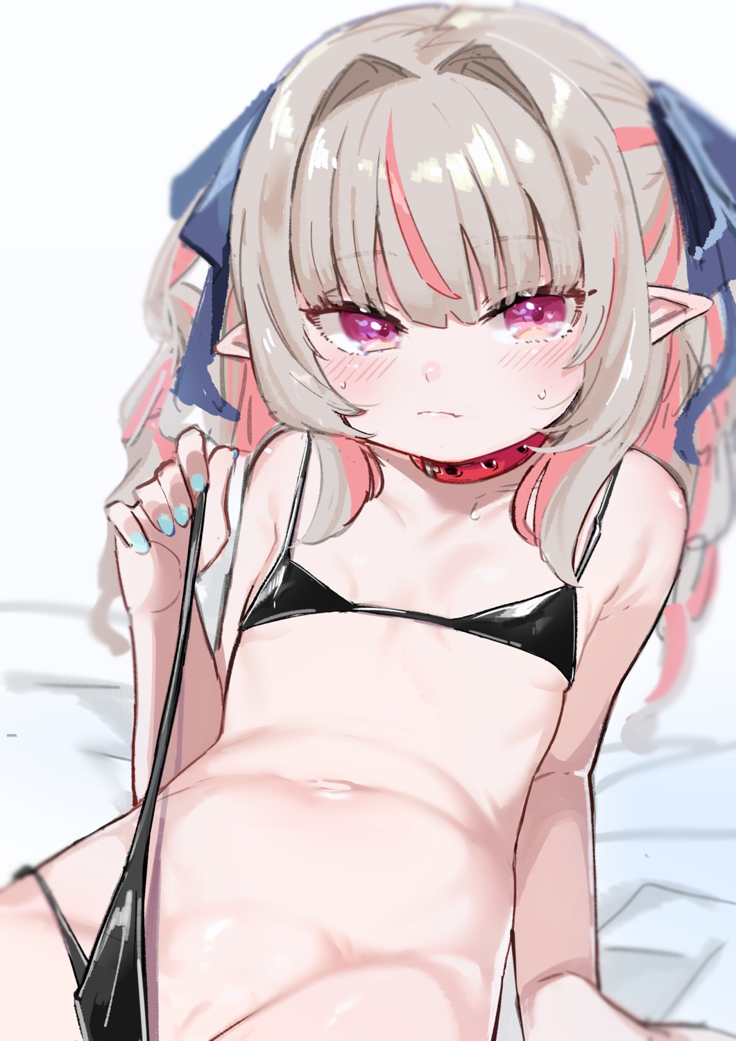 bikini erect_nipples kio_(yumekuikio) loli makaino_ririmu nijisanji nijisanji_gamers panty_pull pointy_ears sketch swimsuits undressing