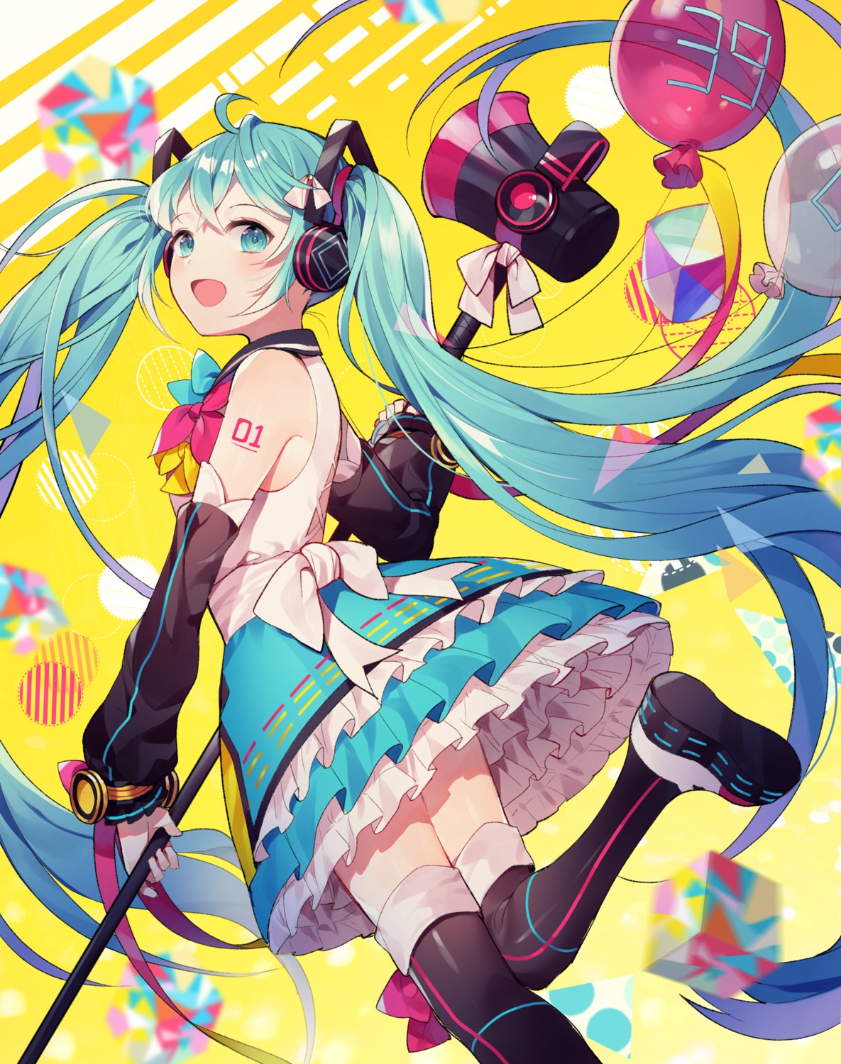 azit_(down) hatsune_miku headphones magical_mirai tattoo thighhighs vocaloid