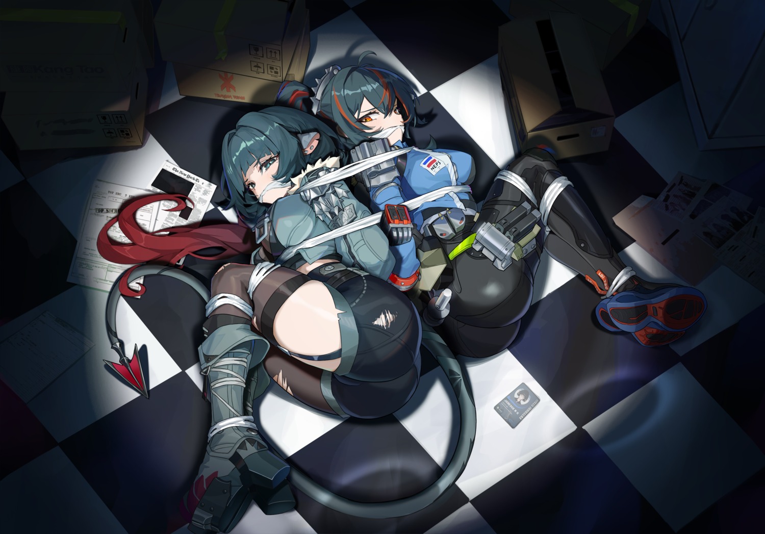 animal_ears bondage garter haohaomaster heels jane_doe stockings tail thighhighs torn_clothes uniform zenless_zone_zero zhu_yuan