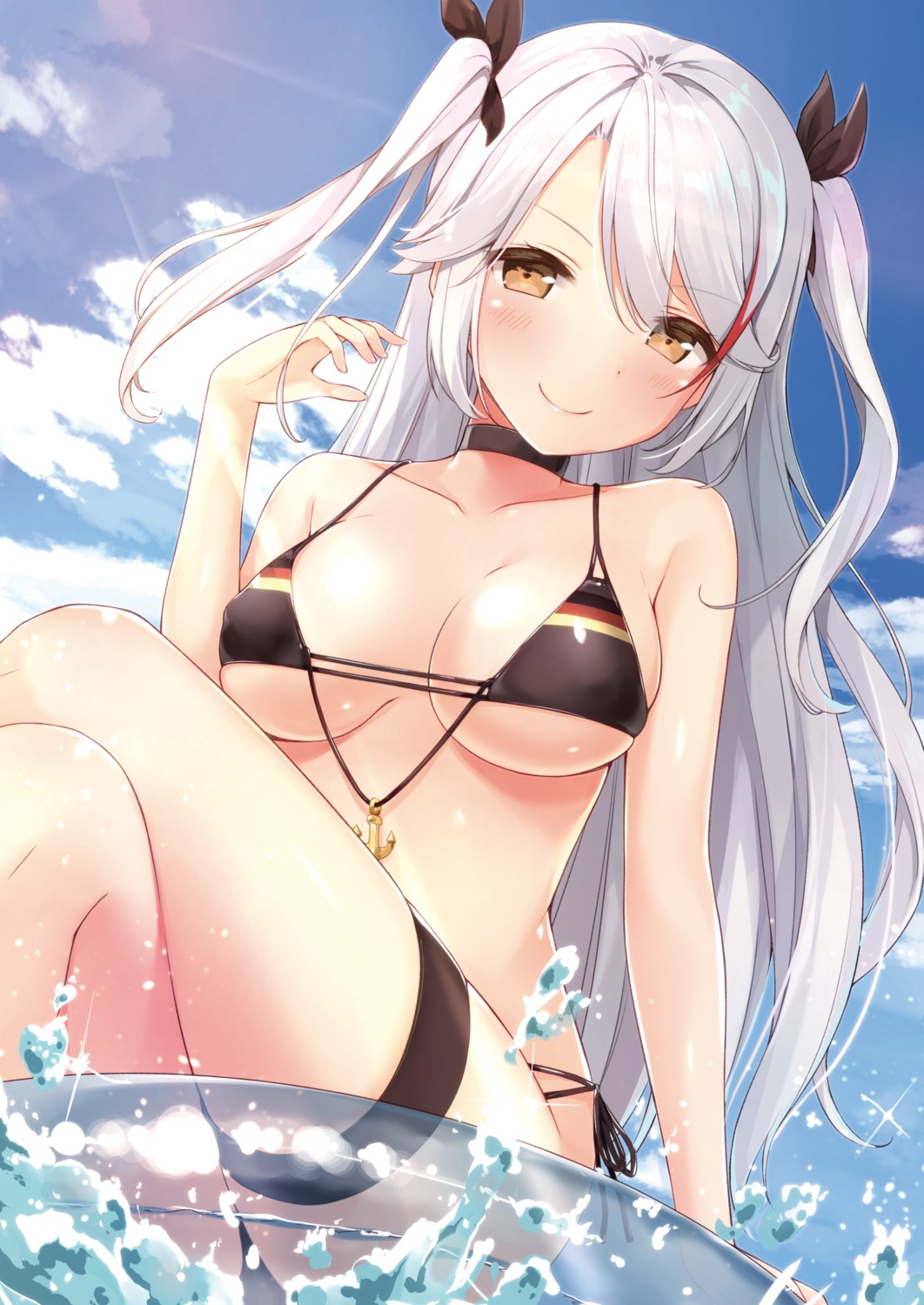 azur_lane bikini garter karutamo prinz_eugen_(azur_lane) swimsuits wet