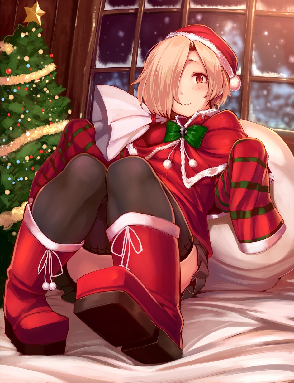 christmas shiokonbu shirasaka_koume the_idolm@ster the_idolm@ster_cinderella_girls thighhighs