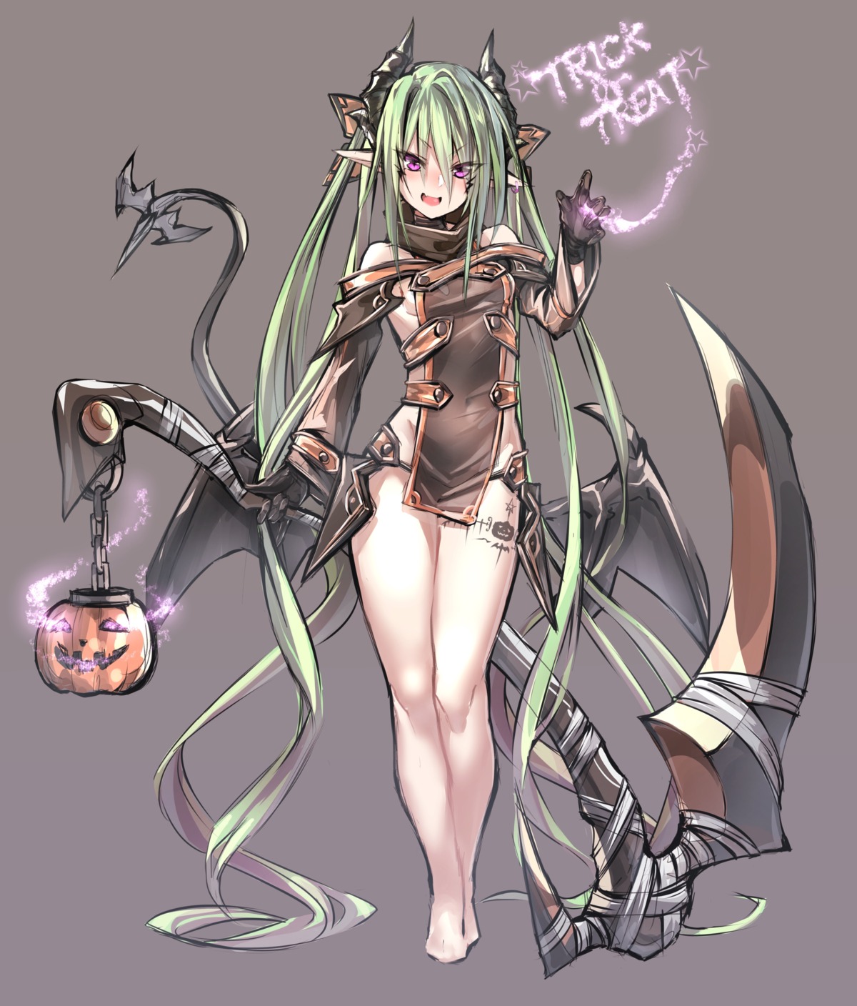 dio_uryyy halloween horns pointy_ears tail tattoo weapon wings