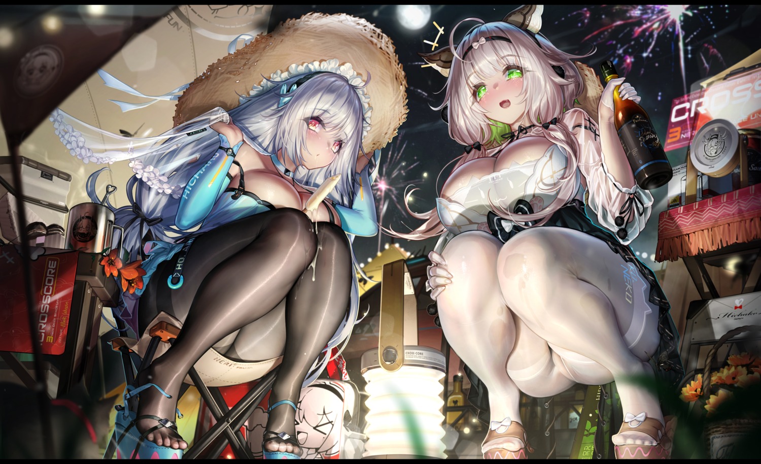 animal_ears cream cross_core detexted dk_senie heels no_bra pantyhose skirt_lift