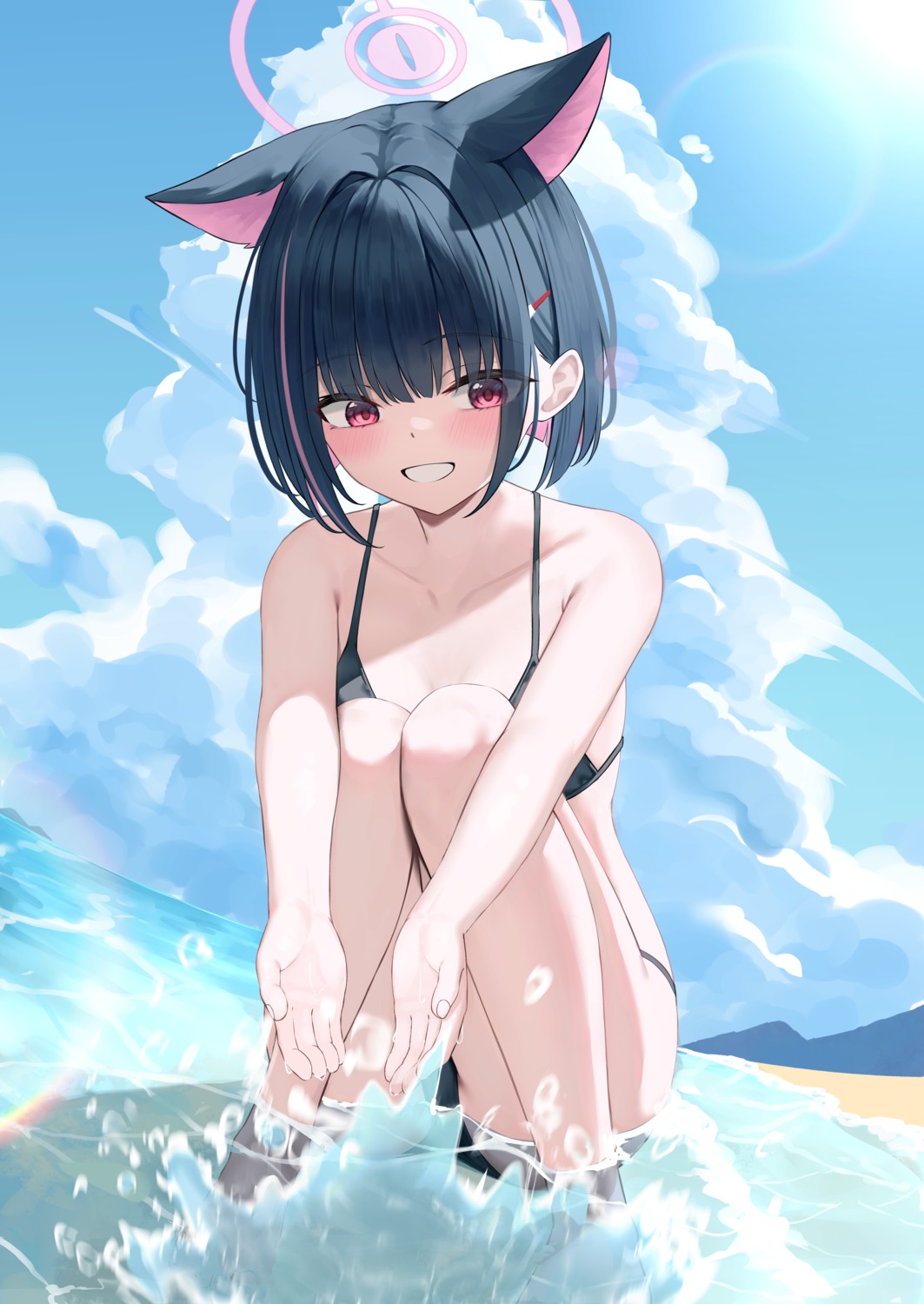 animal_ears bikini blue_archive halo kurone_(kurone_ryuo) kyouyama_kazusa nekomimi swimsuits wet