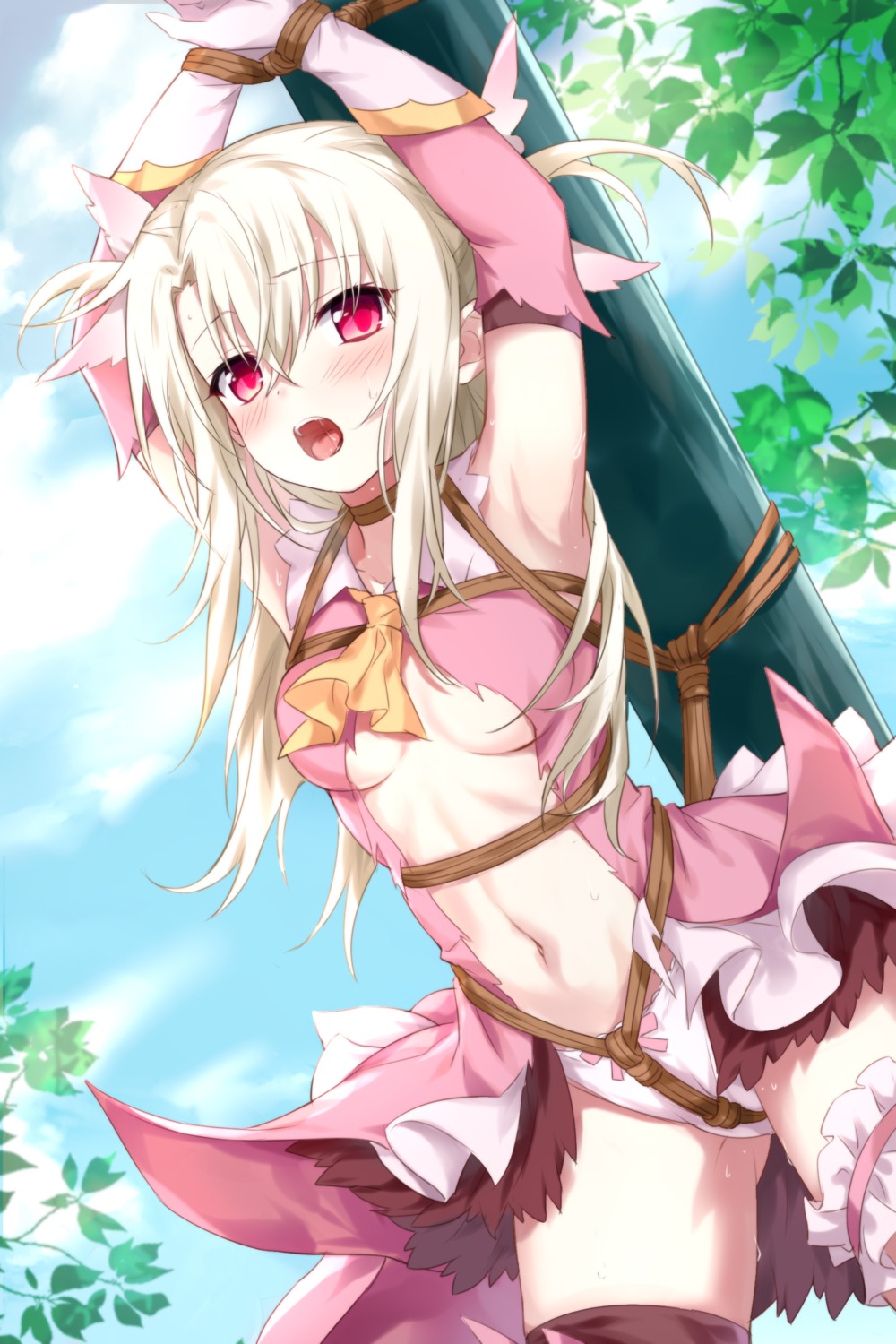 bondage cameltoe devil_heavens fate/kaleid_liner_prisma_illya fate/stay_night garter illyasviel_von_einzbern loli no_bra pantsu skirt_lift thighhighs torn_clothes wet