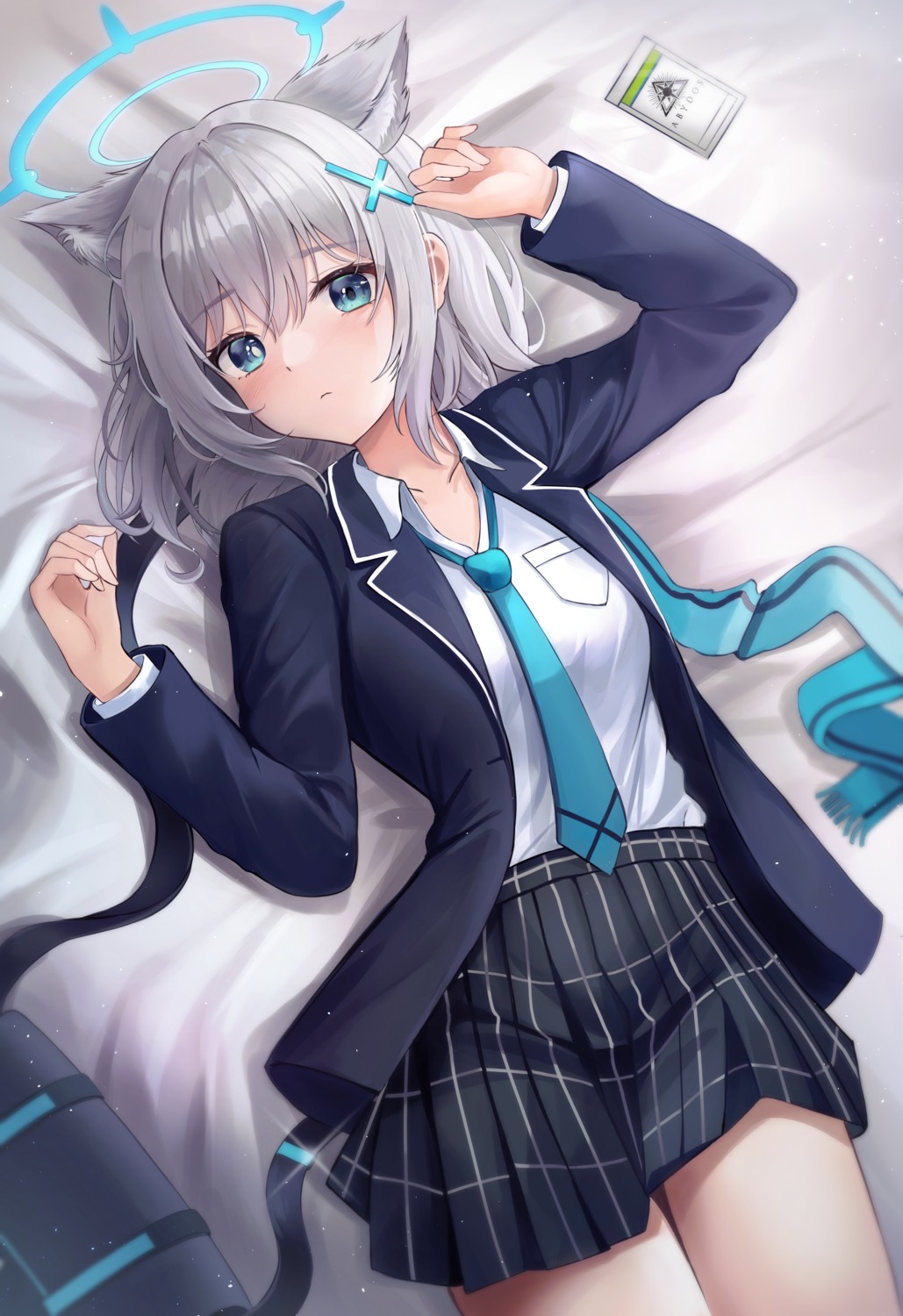 animal_ears blue_archive halo nekomimi seifuku silverrain_72 sunaookami_shiroko