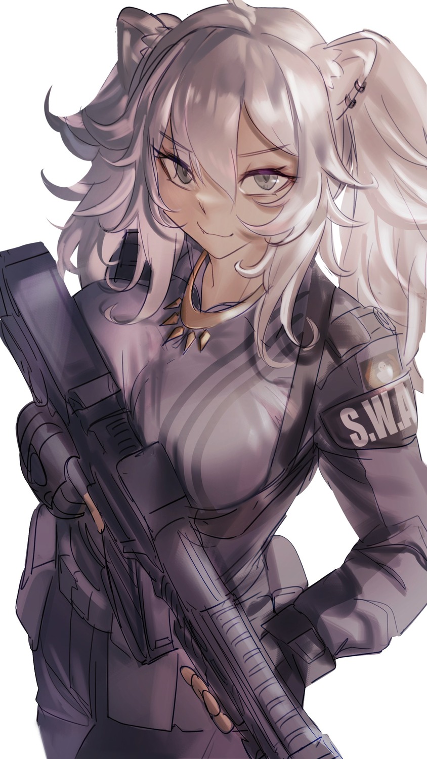 animal_ears aragiken gun hololive police_uniform shishiro_botan sketch