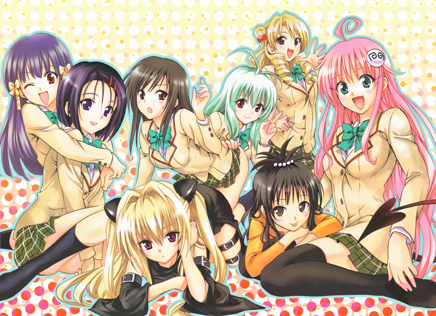 garter golden_darkness kotegawa_yui lala_satalin_deviluke murasame_oshizu run_elsie_jewelria sairenji_haruna seifuku tail tenjouin_saki thighhighs to_love_ru yabuki_kentarou yuuki_mikan