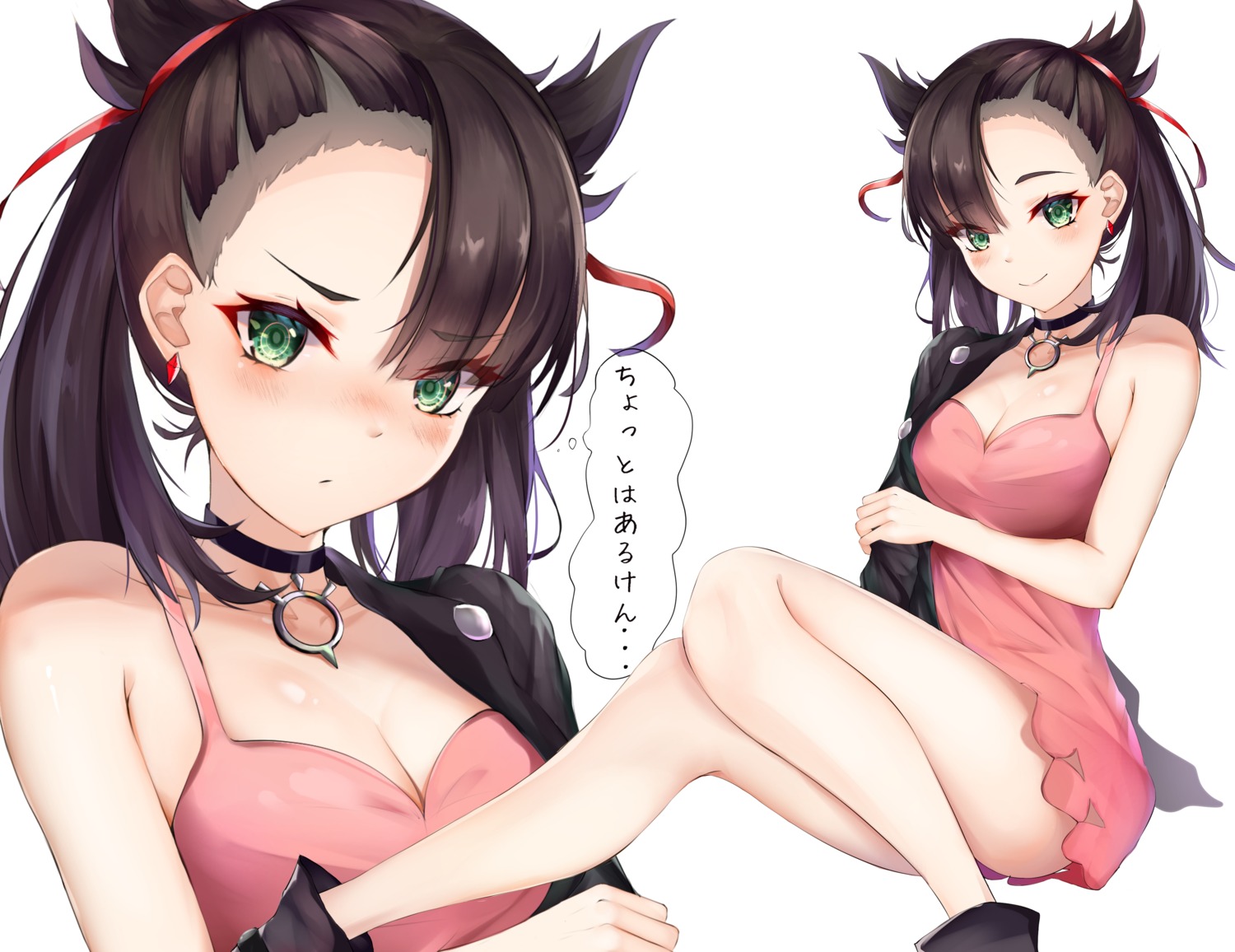 cleavage dress kisaki_oni mary_(pokemon) pokemon pokemon_swsh skirt_lift